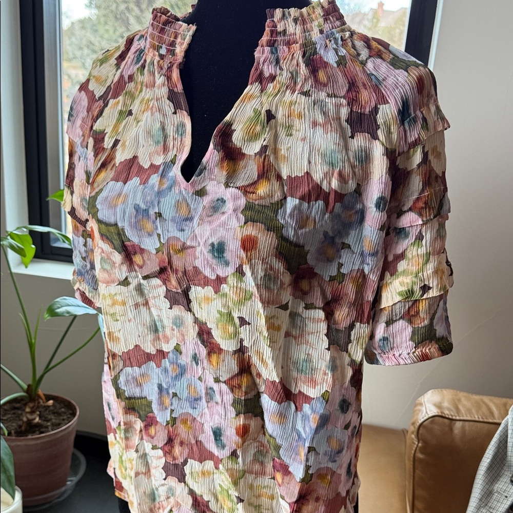 Rails Floral Blouse in Pink and Green